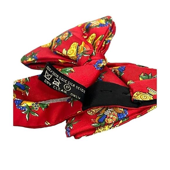 Leonard Paris Bow Tie Red Floral 100% Silk Adjustable - Picture 5 of 6